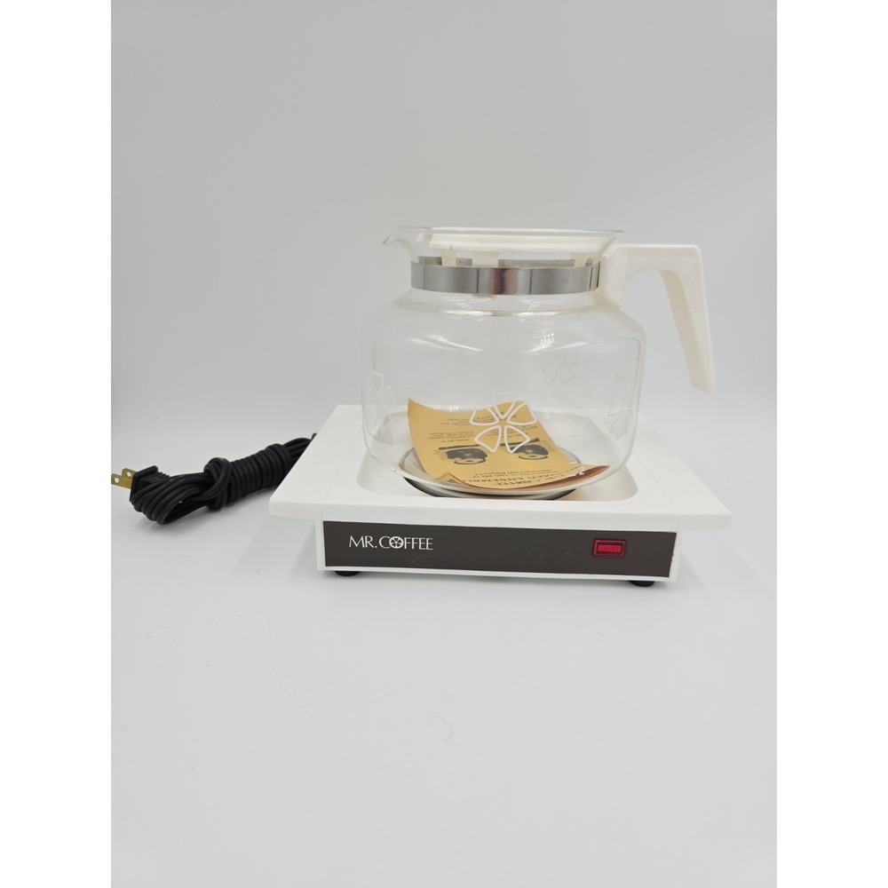 Mr‎ Coffee 12-Cup Decanter and Electric Warmer Plate Vintage White Works Clean